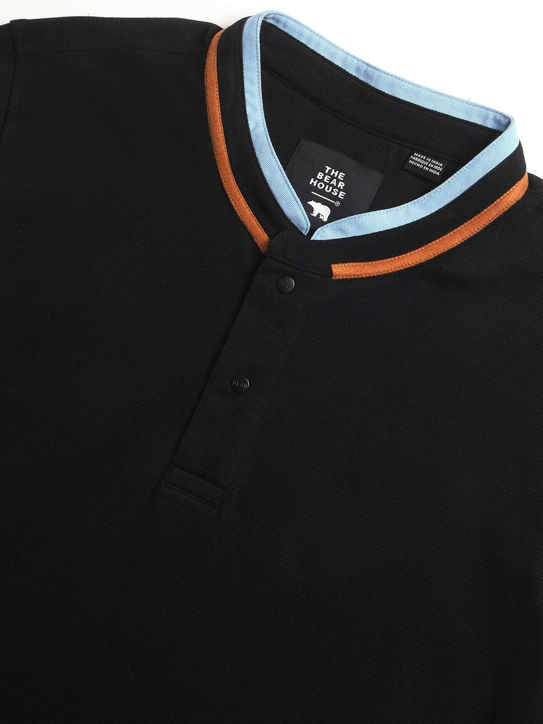 THE BEAR HOUSE Mandarin Collar Cotton Slim Fit T-shirt
