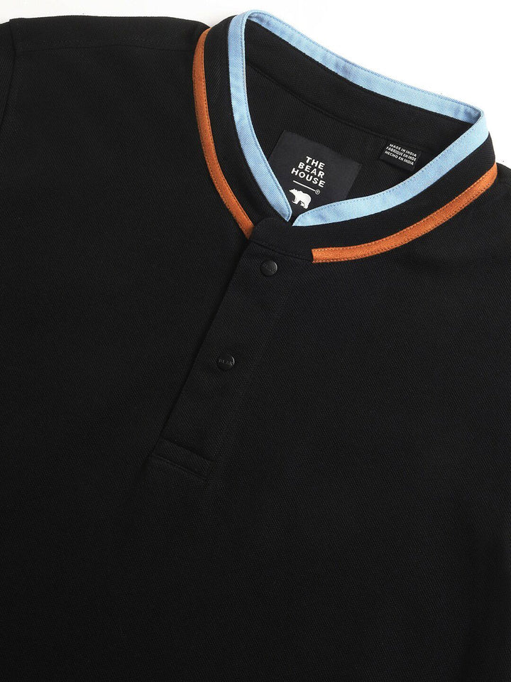 THE BEAR HOUSE Mandarin Collar Cotton Slim Fit T-shirt
