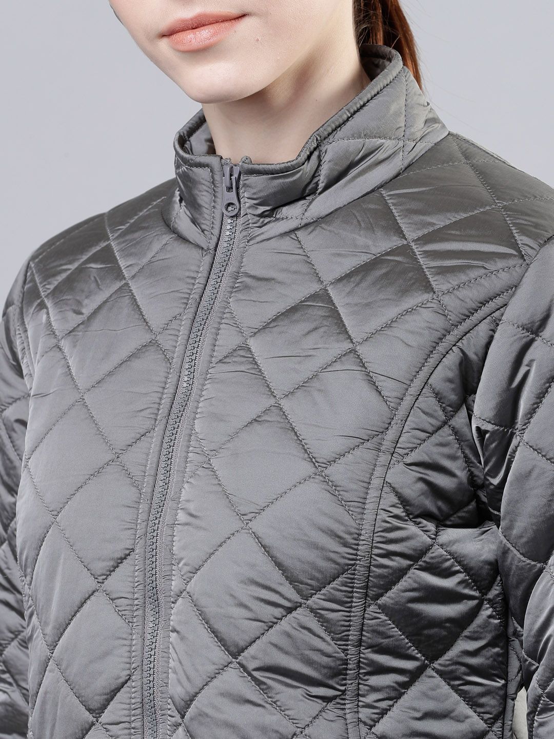 Tokyo Talkies Women Silver-Toned Solid Puffer Jacket