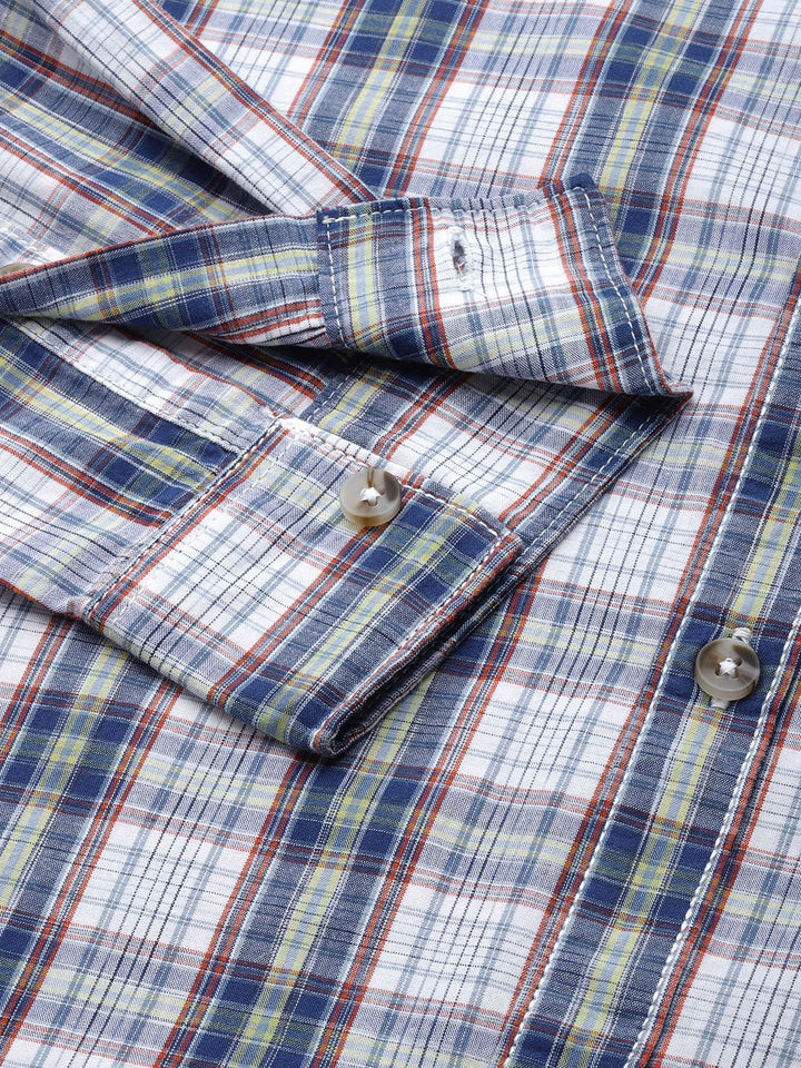 The Indian Garage Co Men White Regular Fit Tartan Checks Opaque Checked Casual Shirt