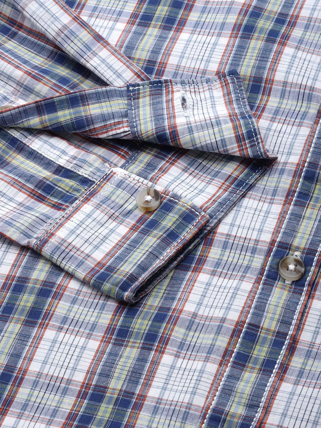 The Indian Garage Co Men White Regular Fit Tartan Checks Opaque Checked Casual Shirt