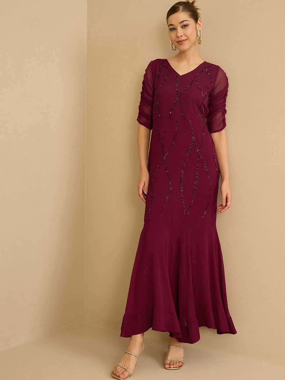 Antheaa Chiffon Embellished Maxi Dress