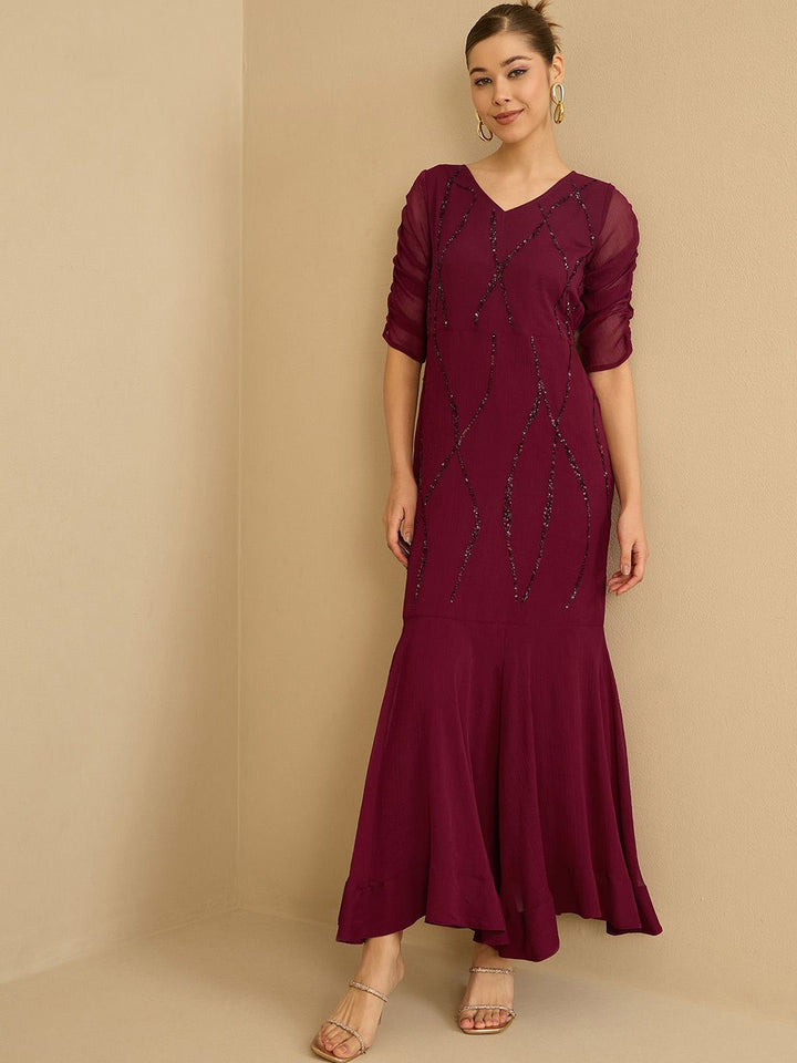 Antheaa Chiffon Embellished Maxi Dress