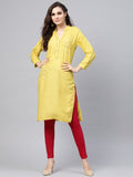 SOJANYA Wanita Kuning Solid Kurta Lurus