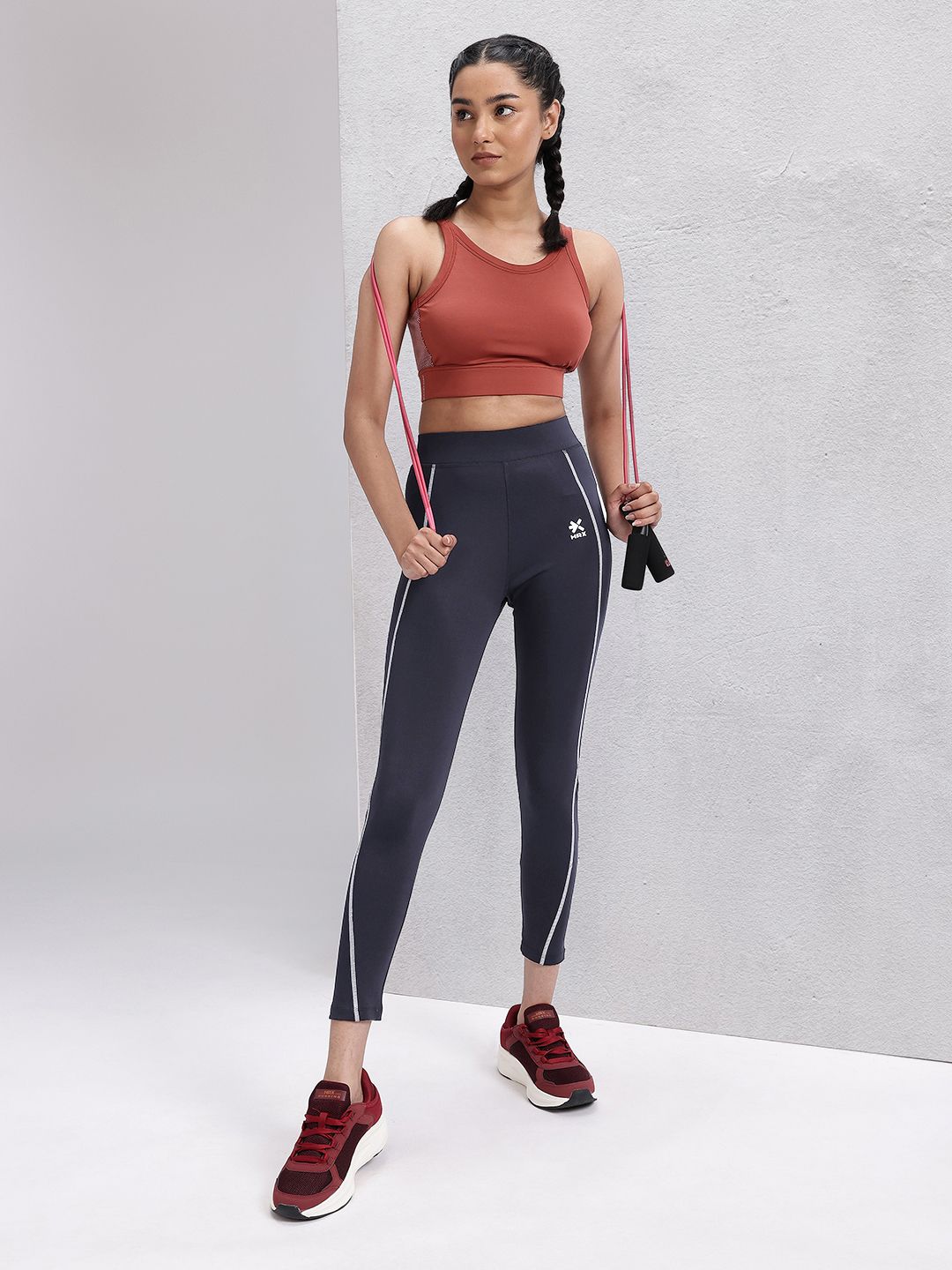 HRX by Hrithik Roshan Women Contrast Stitching High-Rise Rapid-Dry Cropped Training Tights