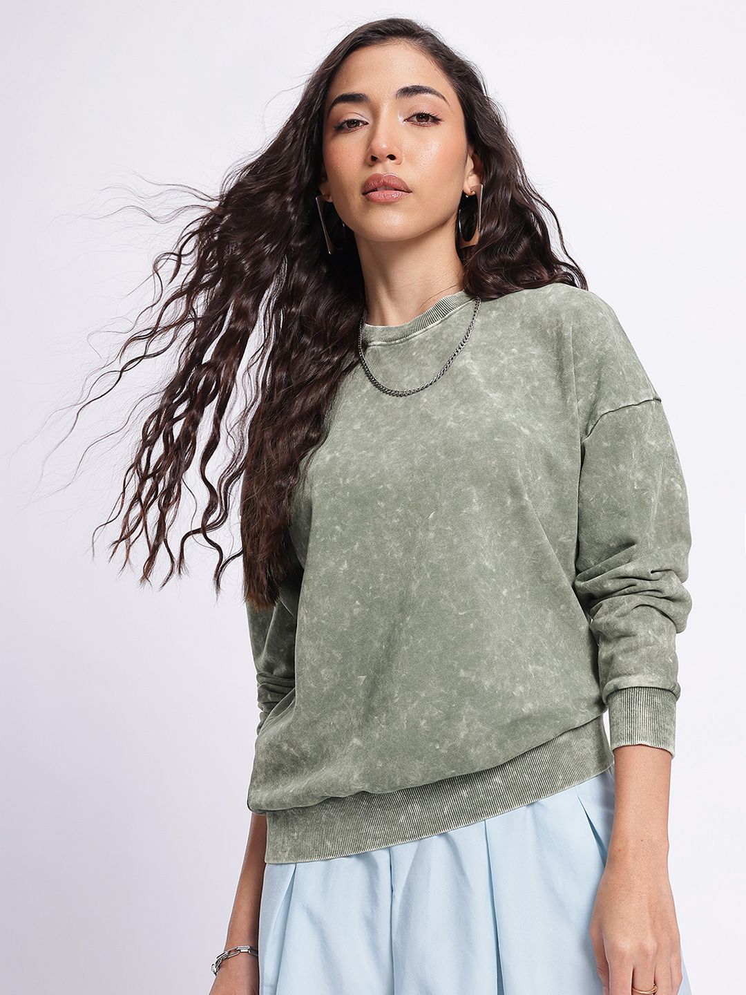 DressBerry Tie-Dye Washed Effect Drop-Shoulder Sleeves Pullover
