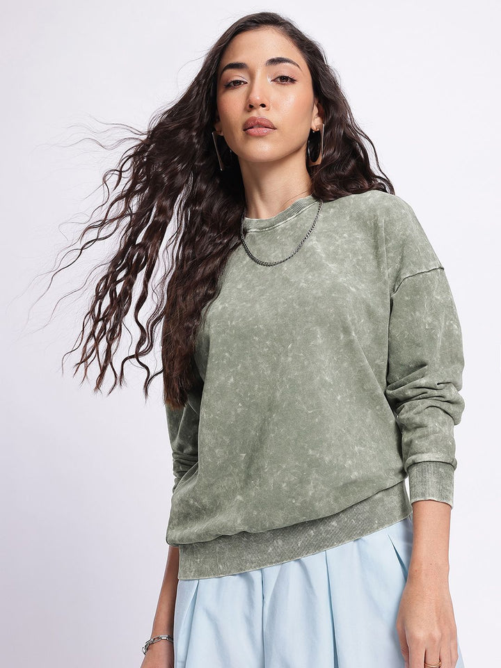 DressBerry Tie-Dye Washed Effect Drop-Shoulder Sleeves Pullover