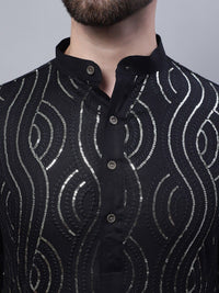 SOJANYA Leheriya Embroidered Sequinned Pure Cotton Kurta with Pyjamas & Nahru Jacket