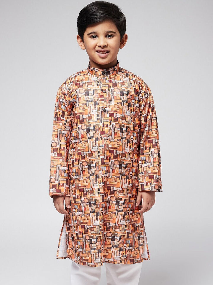SOJANYA Boys Blue Floral Printed Thread Work Kurta