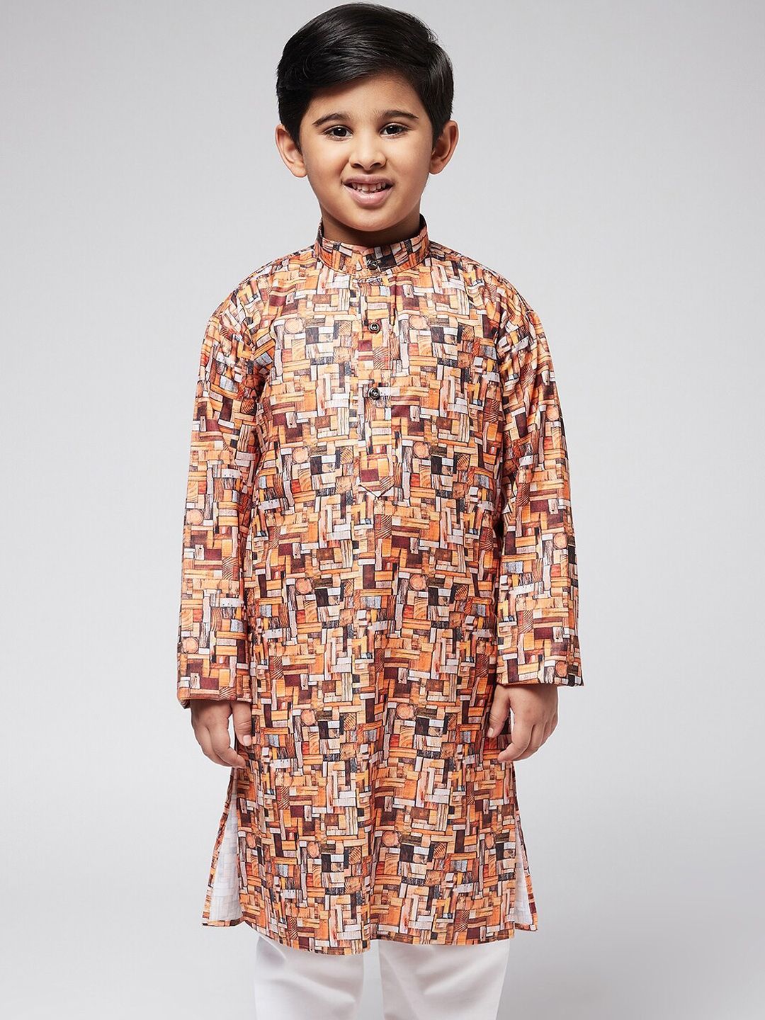 SOJANYA Boys Blue Floral Printed Thread Work Kurta