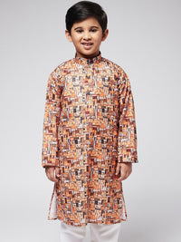 SOJANYA Boys Blue Floral Printed Thread Work Kurta