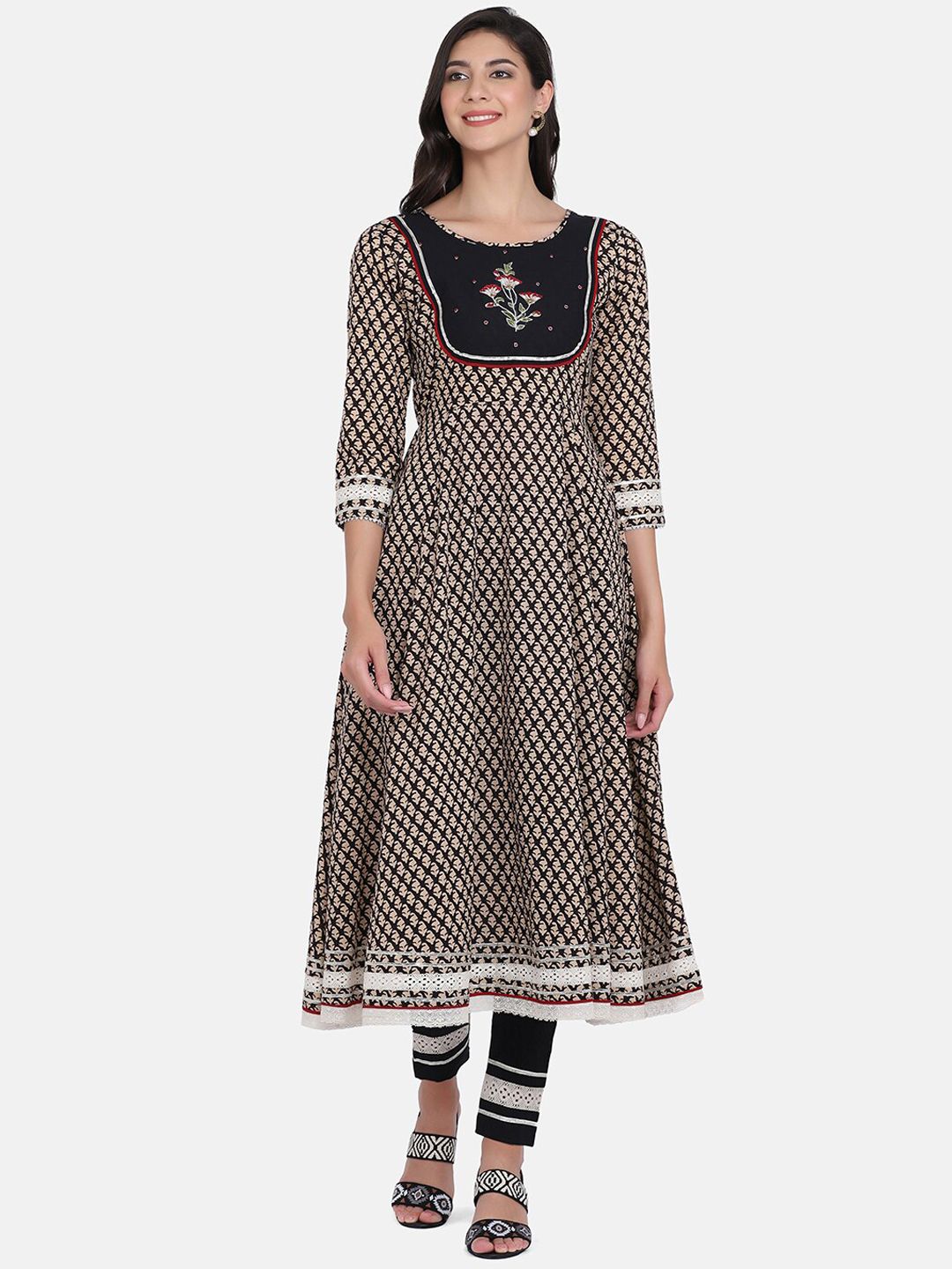 KALINI Ethnic Motifs Printed Pure Cotton Kurta With Trousers & Dupatta