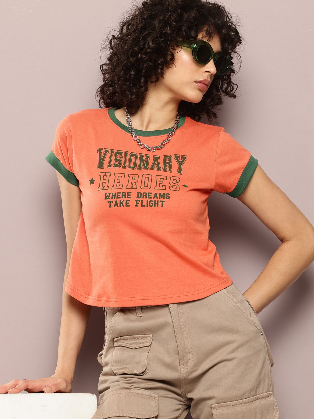 DILLINGER Typography Printed Crop Pure Cotton T-shirt