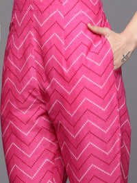 Libas Women Pink Bandhani Printed Gotta Patti Pure Cotton Kurta with Trousers & With Dupatta