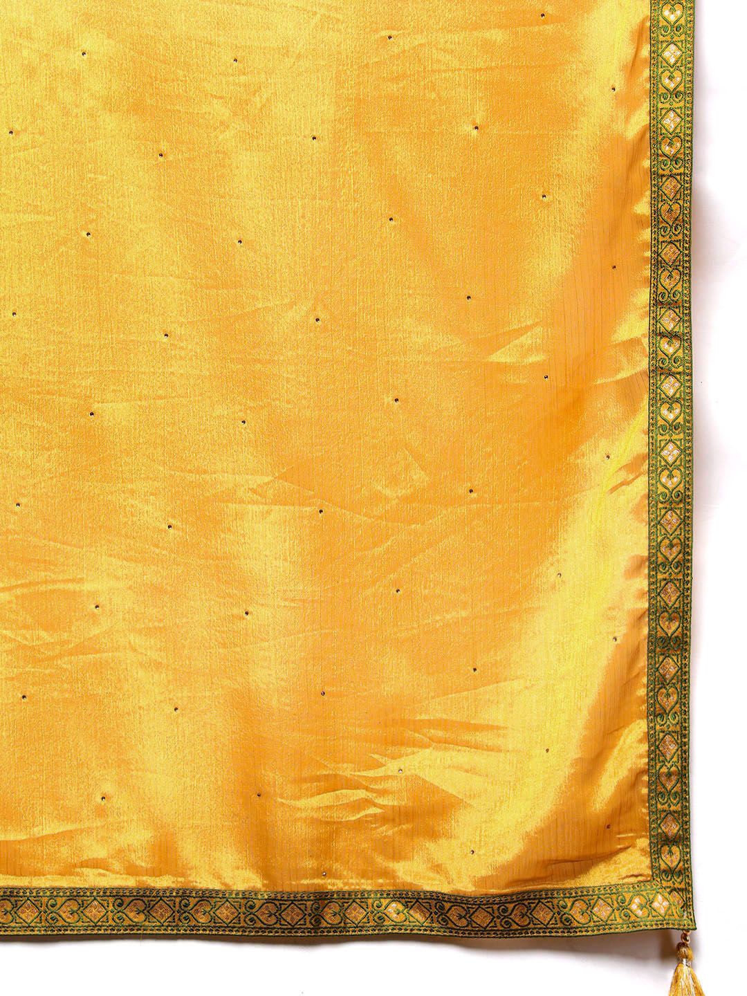 Libas Women Mustard Yellow Floral Kurta with Trousers & With Dupatta