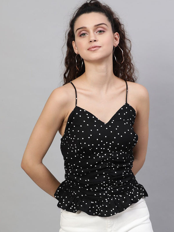 STREET 9 Black & White Polka Dot Printed Regular Top