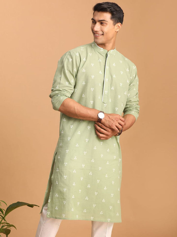 VASTRAMAY Geometric Woven Design Jacquard Cotton Sustainable Kurta