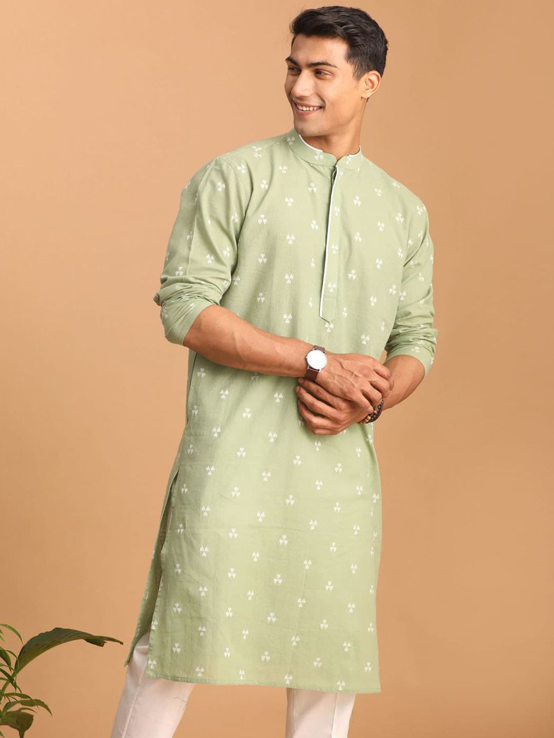 VASTRAMAY Geometric Woven Design Jacquard Cotton Sustainable Kurta