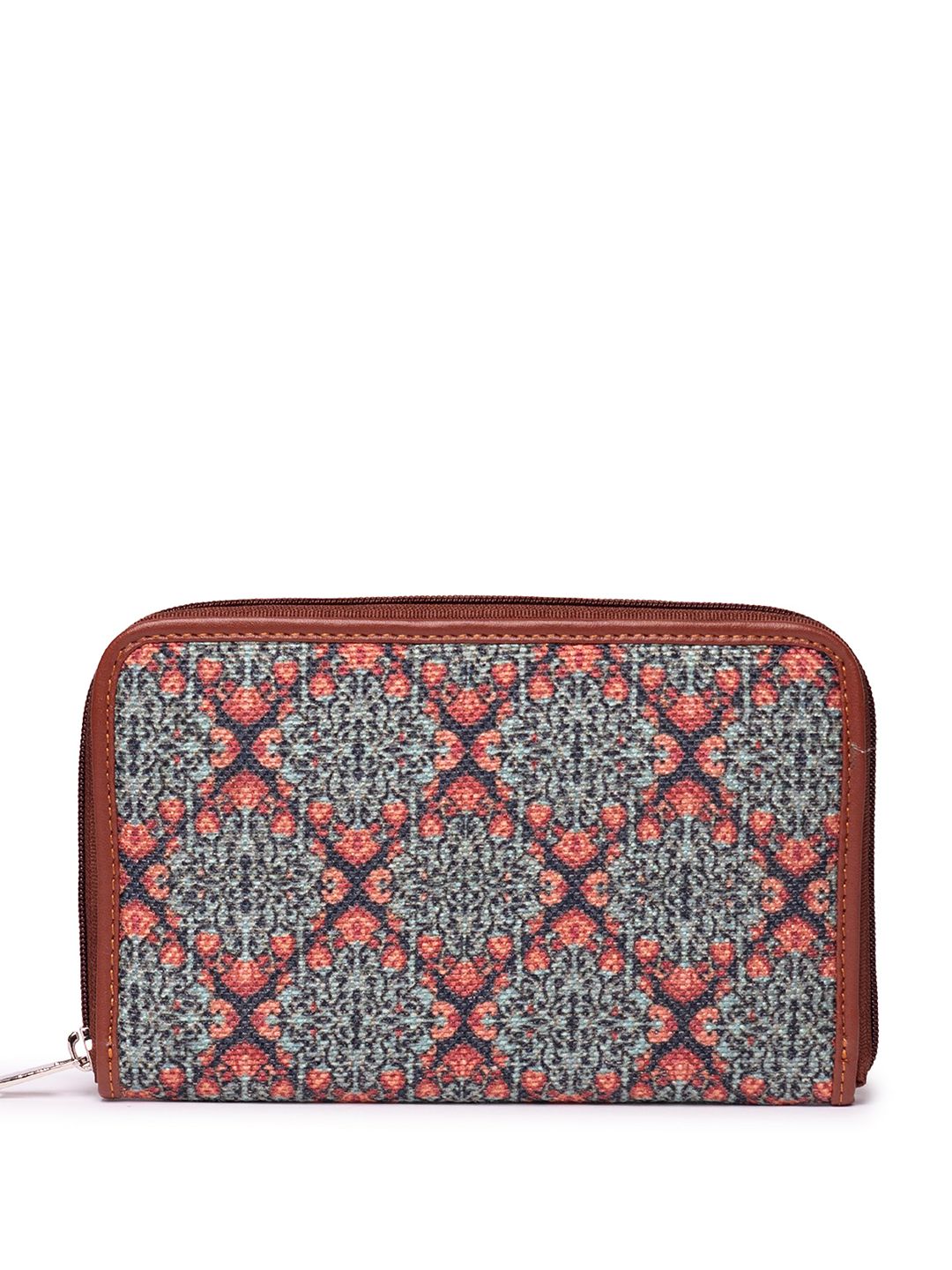 ZOUK Women Teal & Blue Ethnic Motifs Printed Zip Detail Zip Around Wallet