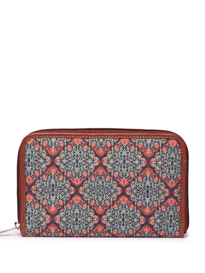 ZOUK Women Teal & Blue Ethnic Motifs Printed Zip Detail Zip Around Wallet