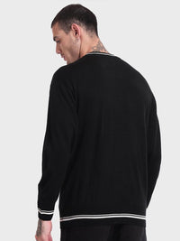 Bewakoof Men Jet Black ICON Typography Oversized Sweater