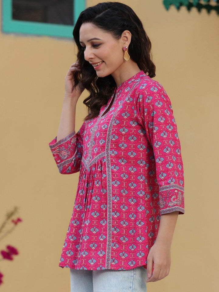 Motif Etnik Hujan &amp; Pelangi Bercetak Kurti A-Line Kapas Tulen