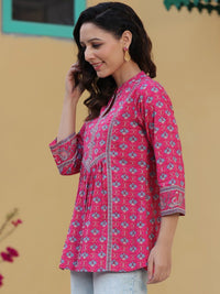 Motif Etnik Hujan &amp; Pelangi Bercetak Kurti A-Line Kapas Tulen