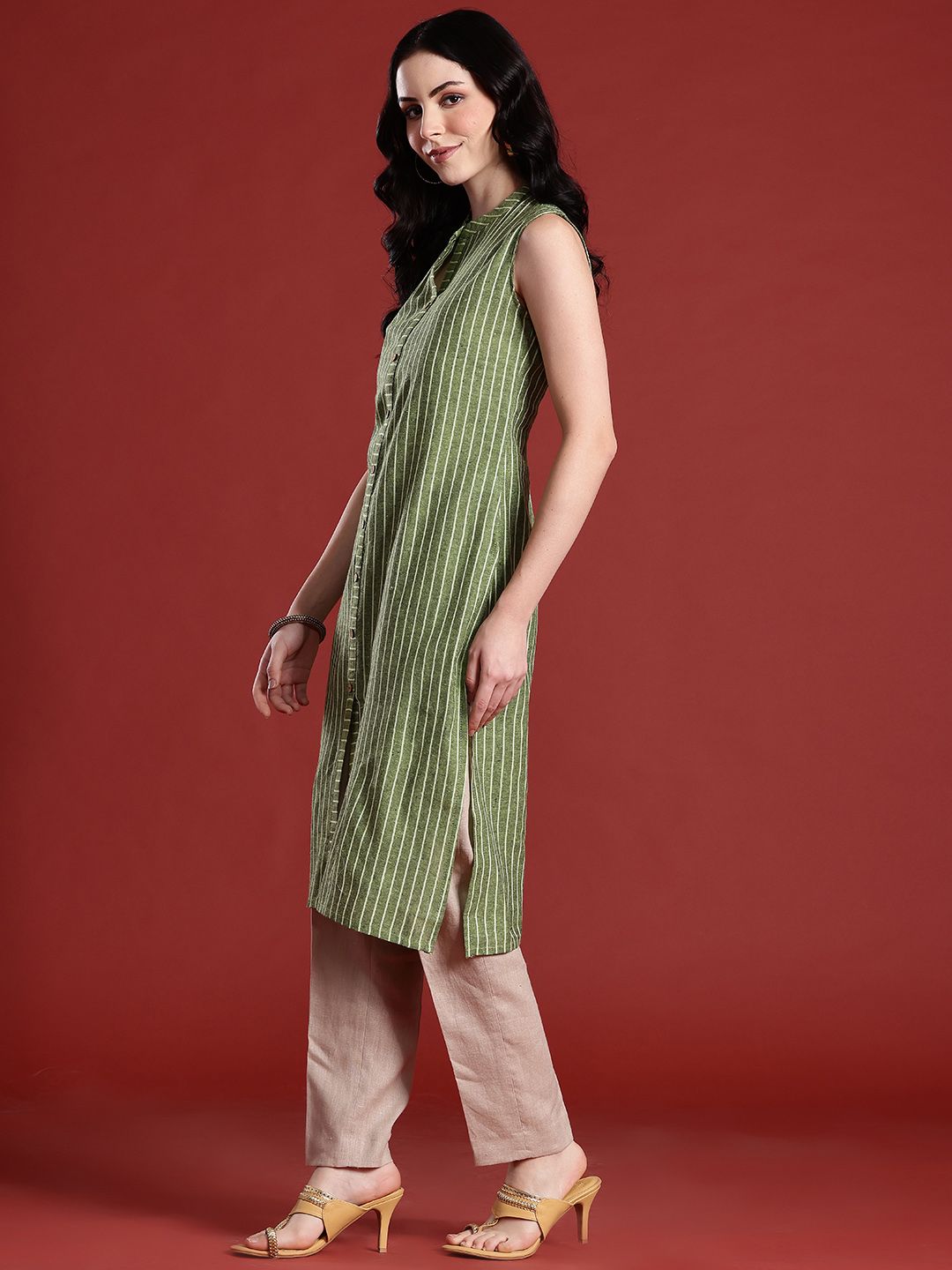 Anouk Striped Straight Kurta