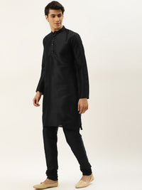SOJANYA Kurta Solid Berwarna Hitam & Peach Lelaki dengan Churidar & Jaket