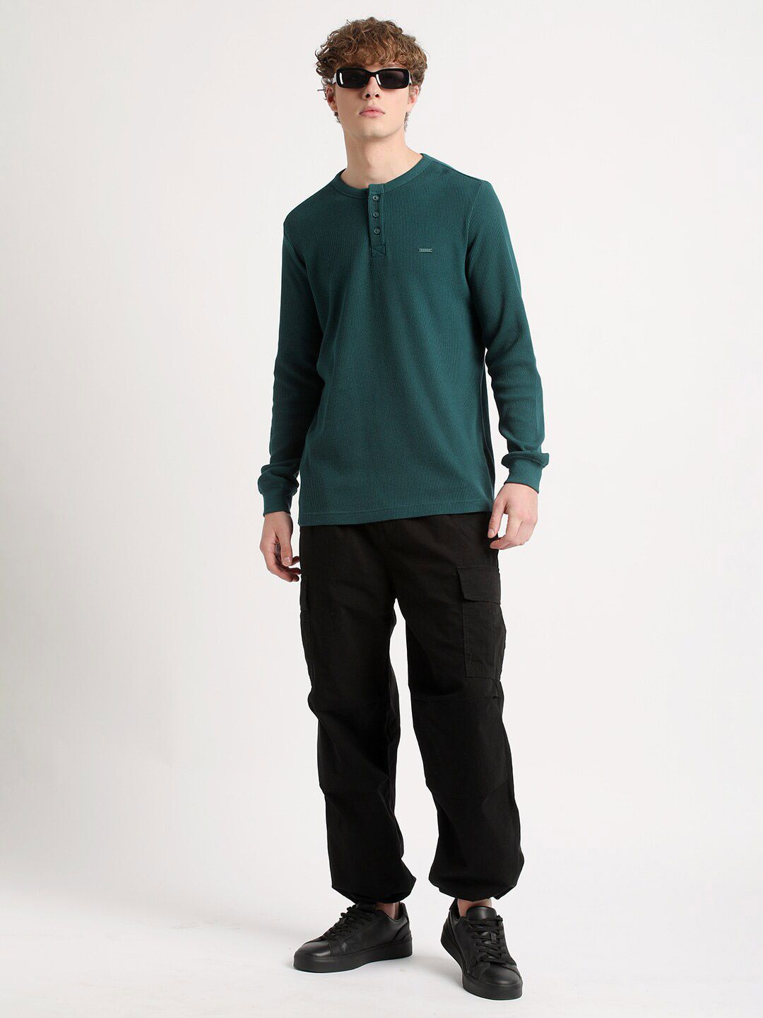 THE BEAR HOUSE Henley Neck Pure Cotton Slim Fit T-shirt