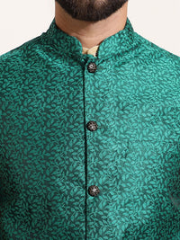 SOJANYA Men Golden & Green Kurta with Churidar And Nehru Jacket