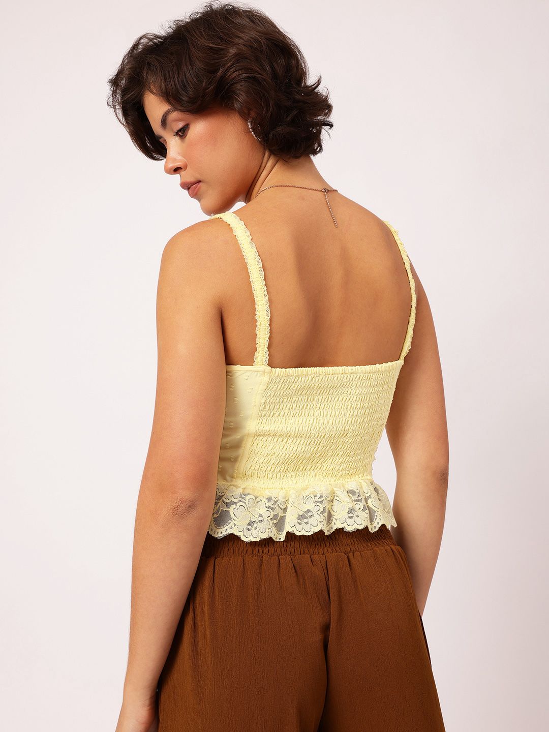 DressBerry Lace Love Smoked Bow Detail Dobby Weave Top
