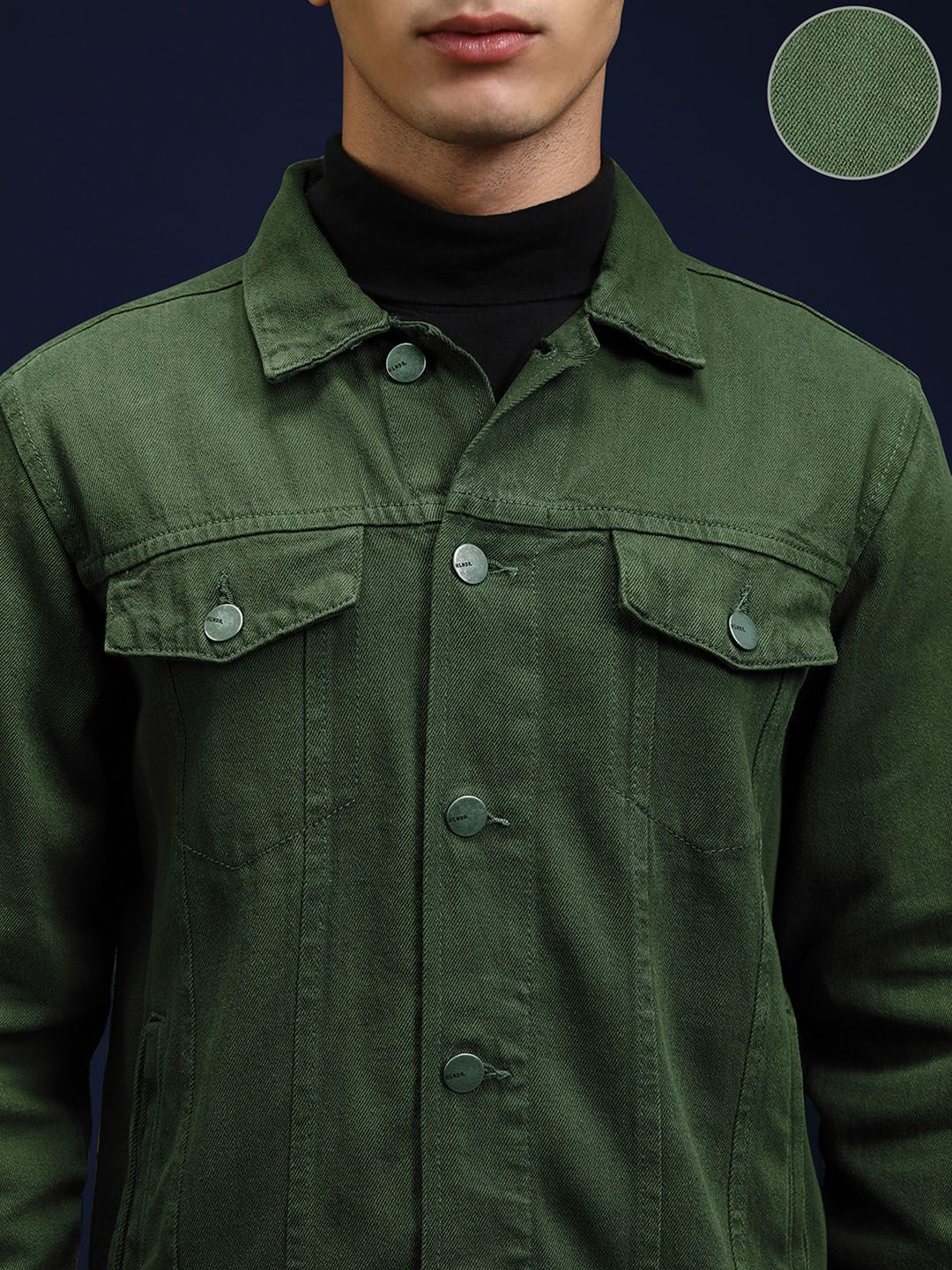 Highlander Men Jaket Denim Pepejal Hijau