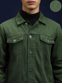 Highlander Men Jaket Denim Pepejal Hijau