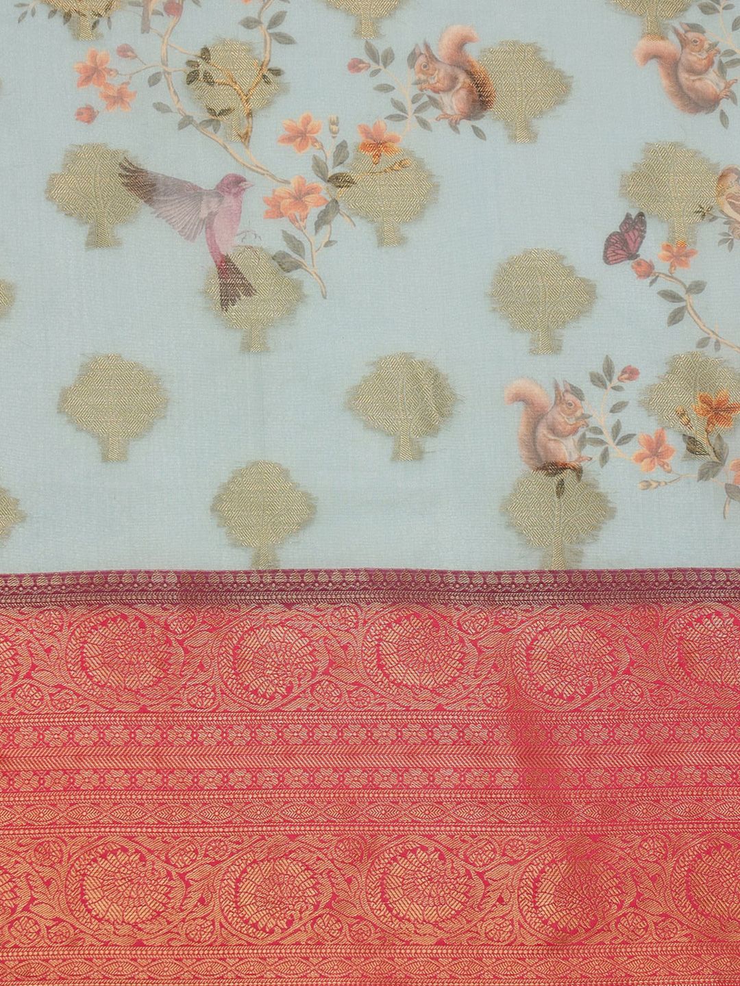 Silk Land Woven Floral Art Silk Chanderi Digital Print Saree