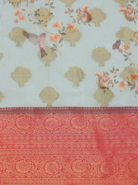 Silk Land Woven Floral Art Silk Chanderi Digital Print Saree
