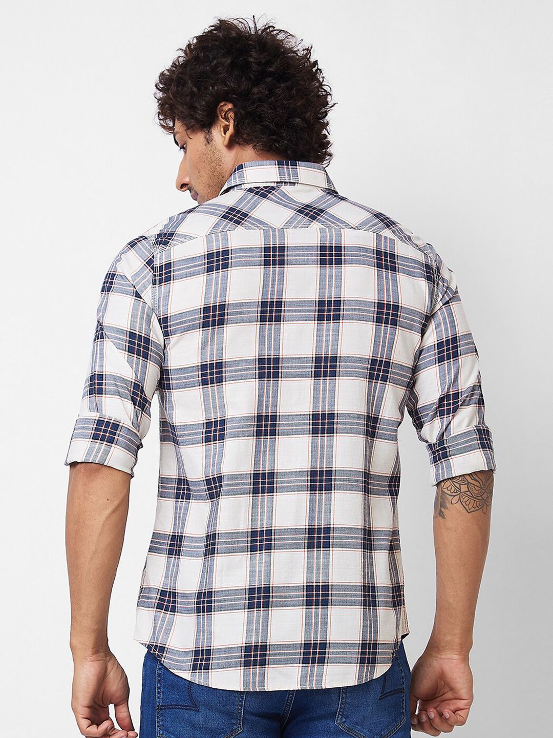 SPYKAR Tartan Checked Spread Collar Cotton Casual Shirt