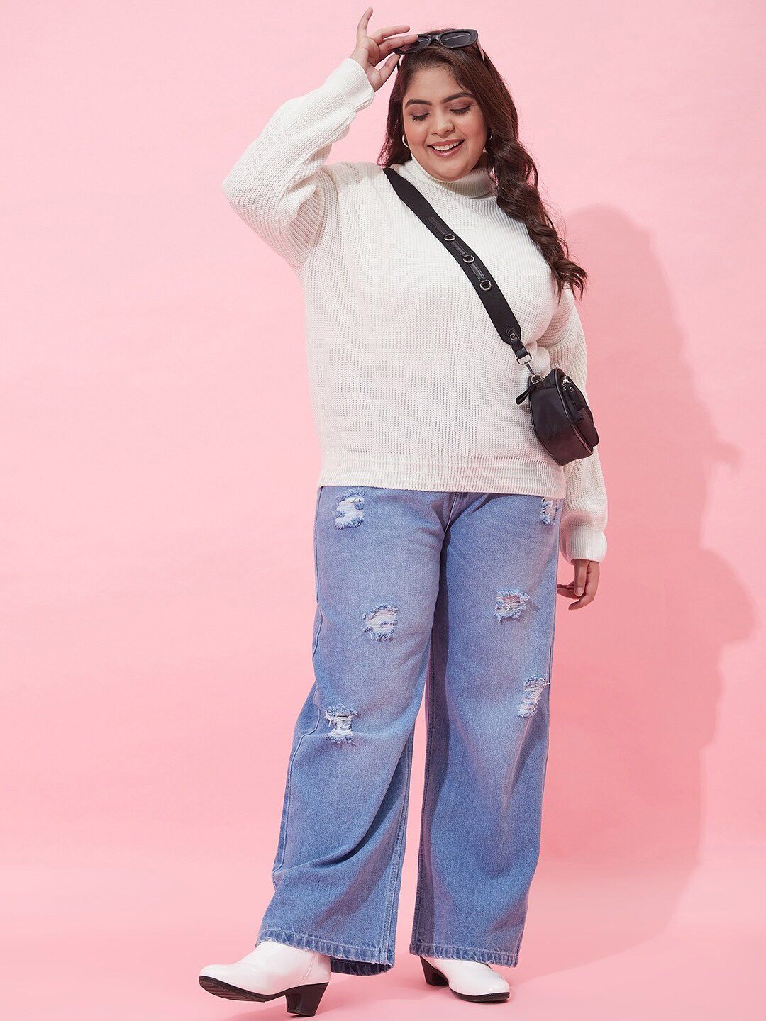 CURVY STREET Women Plus Size Ribbed Acrylic Pullover