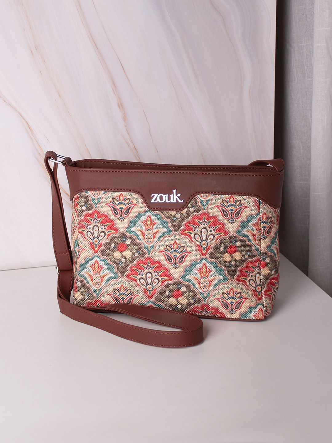 ZOUK Floral Printed Structured Sling Bag
