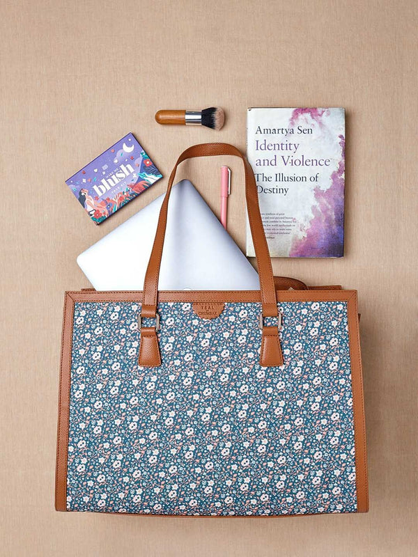 TEAL BY CHUMBAK Floral Printed Structured Tote Bag