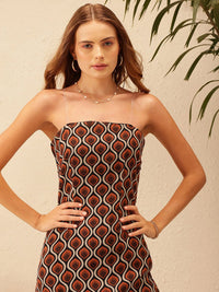 STREET 9 Ethnic Motifs Printed Off-Shoulder Georgette A-Line Midi Dress