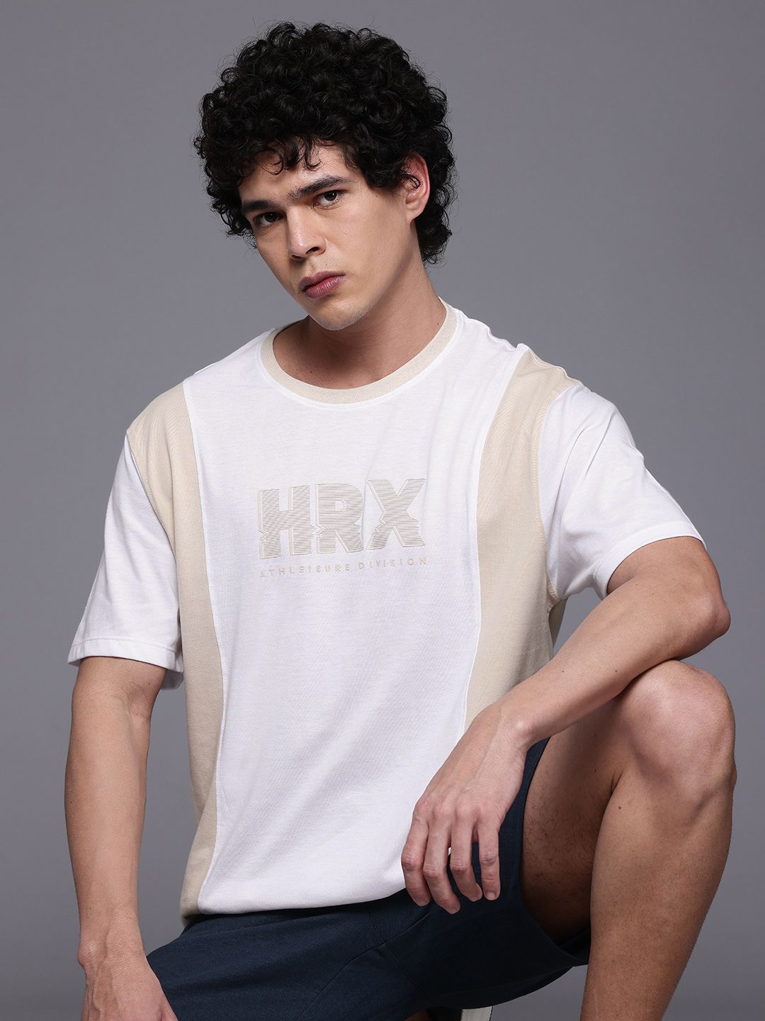 HRX by Hrithik Roshan Colourblocked & Brand Logo Print Lifestyle T-shirt