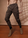 The Indian Garage Co Men Coffee Brown Slim Fit Cargo Joggers
