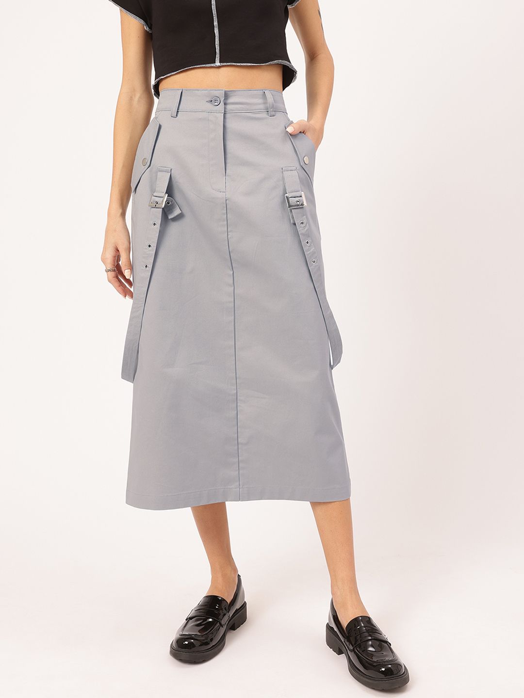 DressBerry Urban Elegance Belt Detail Straight Midi Skirt