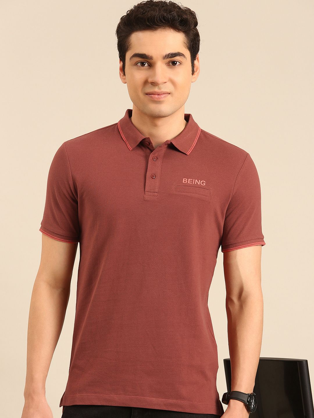 Being Human Polo Collar Pure Cotton T-shirt with Welt Pocket