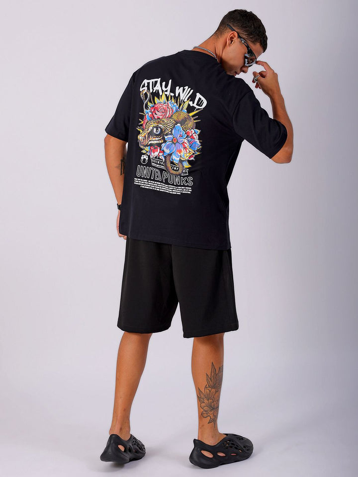 The Indian Garage Co Men Cotton Back Printed Boxy Oversized Round Neck T-shirt