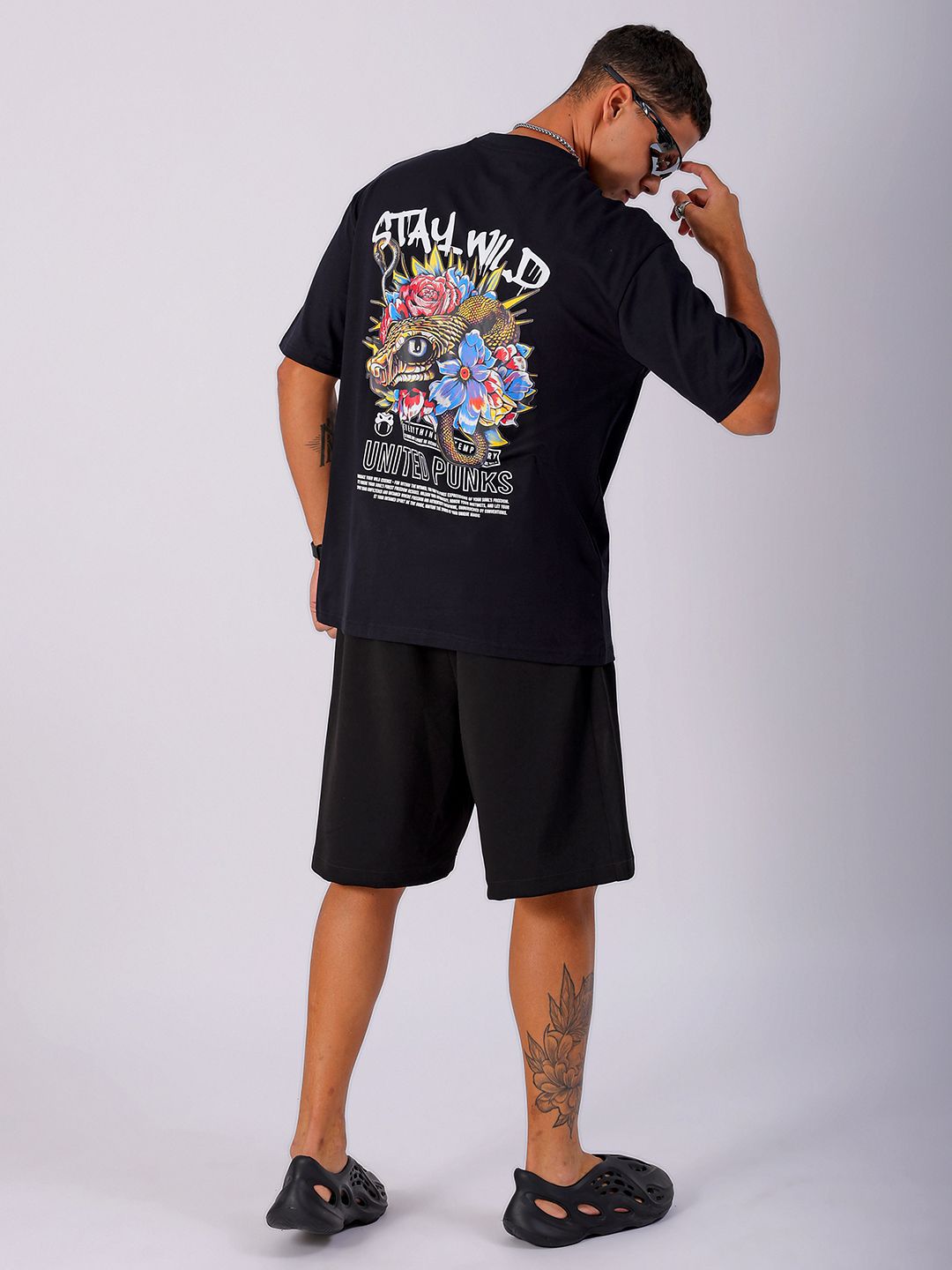 The Indian Garage Co Men Cotton Back Printed Boxy Oversized Round Neck T-shirt