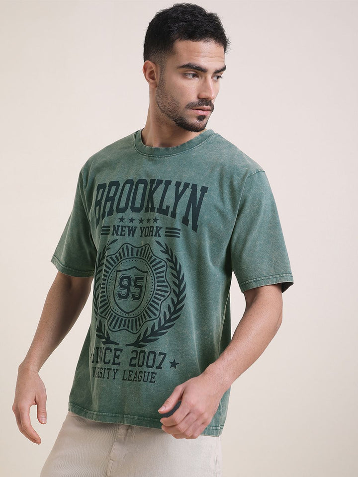 DILLINGER Men Oversized Short Sleeve Acid Washed Printed Tshirt