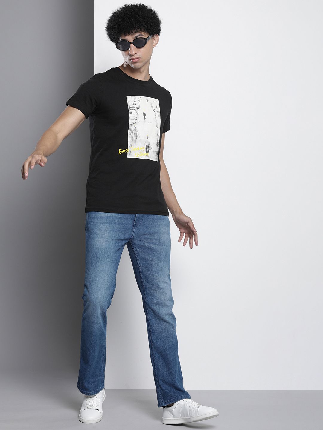 The Indian Garage Co Men Bootcut Light Fade Stretchable Jeans