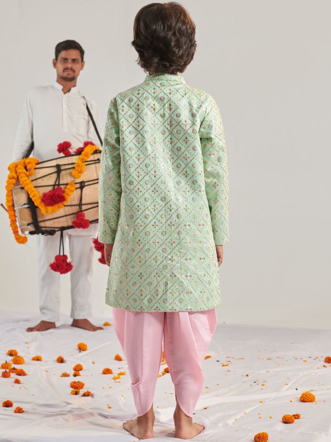pspeaches Boys Ethnic Motifs Embroidered Regular Thread Work Kurta with Dhoti Pants